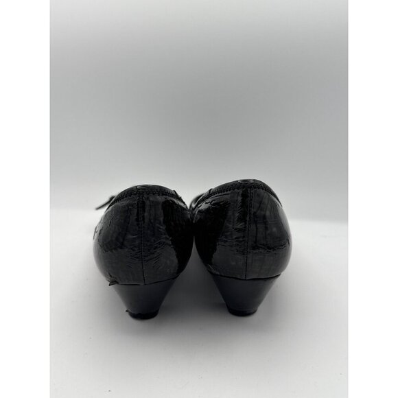 Black Faux Croc Leather Buckle Kitten Heels Size 7W - Picture 3 of 7